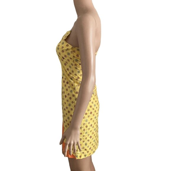 Vintage Y2K Rampage Sundress Womens Size 5 Yellow Strapless Floral Pattern - Picture 6 of 11